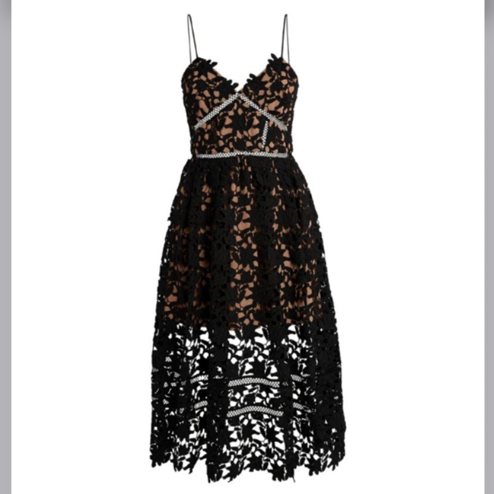 Self Portrait Azalea Midi Dress in Black